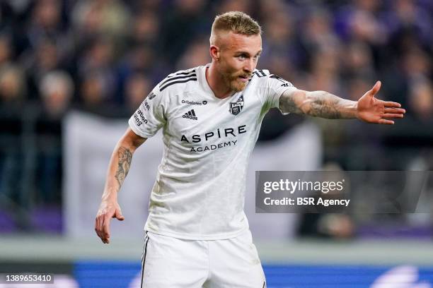 James Alexander Jeggo of KAS Eupen during the Croky Cup Semi Final match between RSC Anderlecht and KAS Eupen at Lotto Park on March 3, 2022 in...