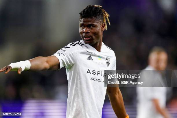 Emmanuel Agbadou of KAS Eupen during the Croky Cup Semi Final match between RSC Anderlecht and KAS Eupen at Lotto Park on March 3, 2022 in Brussel,...