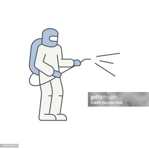 backpack disinfectant flat line icon with editable stroke - epidemiology icon stock illustrations