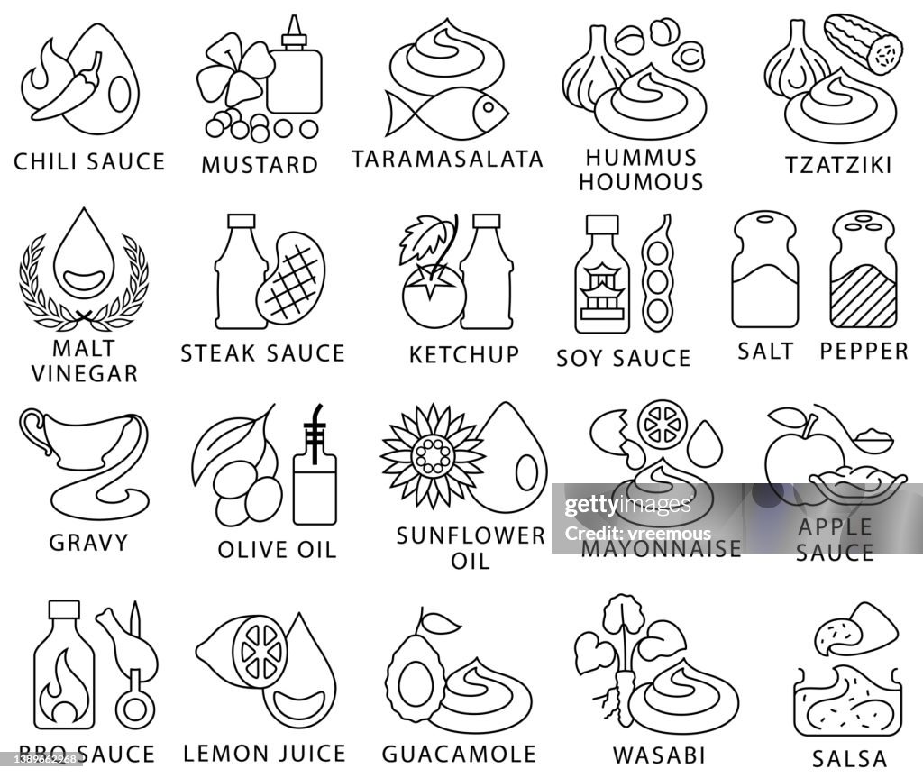Condiments, Sauces and Seasoning Outline icons