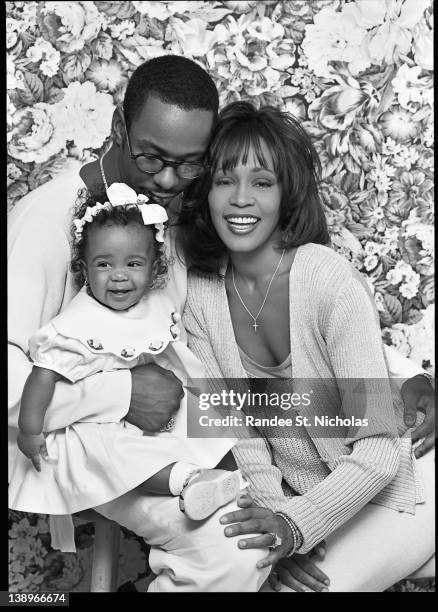 Singer/ songwriter Whitney Houston and singer Bobby Brown, are photographed with their baby daughter Bobbi Kristina Houston.