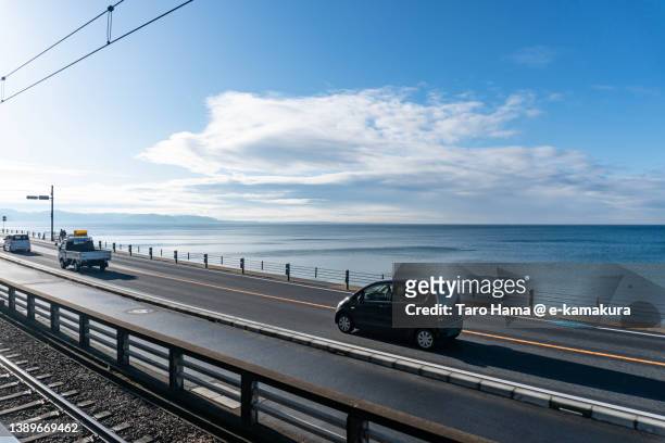 the coast road in kanagawa of japan - kanagawa stockfoto's en -beelden