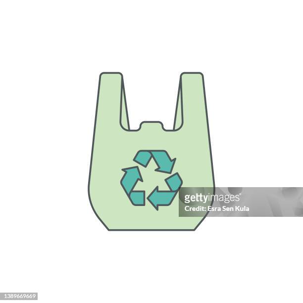 recycleable bag flat line icon with editable stroke - plastic bag stock illustrations