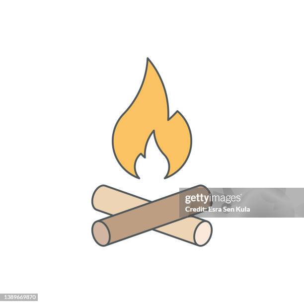 camp fire flat line icon with editable stroke - camp fire girl stock illustrations