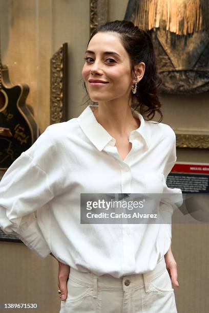 Actress Cansu Dere poses during her presentation as the new ambassador of the Hard Rock Hotel Madrid on April 05, 2022 in Madrid, Spain.