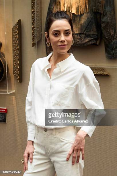 Actress Cansu Dere poses during her presentation as the new ambassador of the Hard Rock Hotel Madrid on April 05, 2022 in Madrid, Spain.
