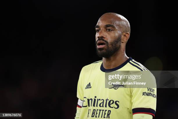 Alexandre Lacazette of Arsenal looks on during the Premier League match between Crystal Palace and Arsenal at Selhurst Park on April 04, 2022 in...