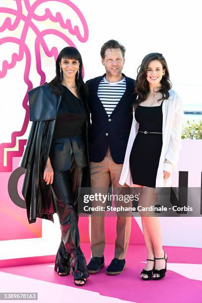 Tamara Marthe , Jamie Bamber and Lucie Lucas attend the "Cannes Confidential" photocall during the 5th Canneseries Festival on April 05, 2022 in...