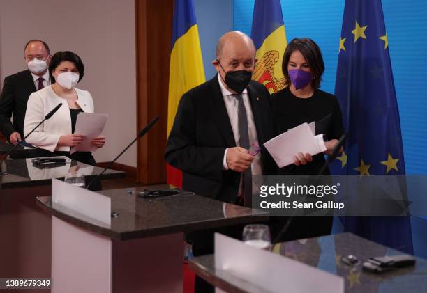 Romanian Foreign Minister Bogdan Aurescu, Moldovan Prime Minister Natalia Gavrilita, French Foreign Minister Jean-Yves Le Drian and German Foreign...