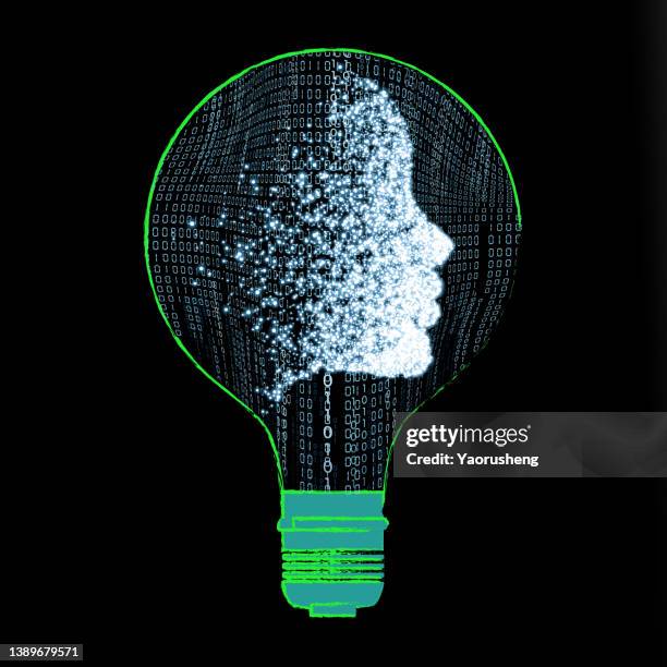 ignite the future: human head in the light bulb - light bulb letters stock pictures, royalty-free photos & images