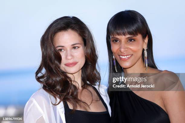 Lucie Lucas and Tamara Marthe attend the "Cannes Confidential" photocall during the 5th Canneseries Festival on April 05, 2022 in Cannes, France.