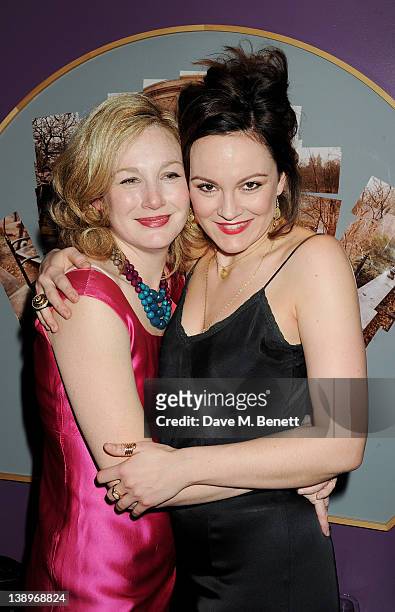 Cast members Nancy Carroll and Rachael Stirling attend an after party following the press night performance of Donmar Warehouse's 'The Recruiting...