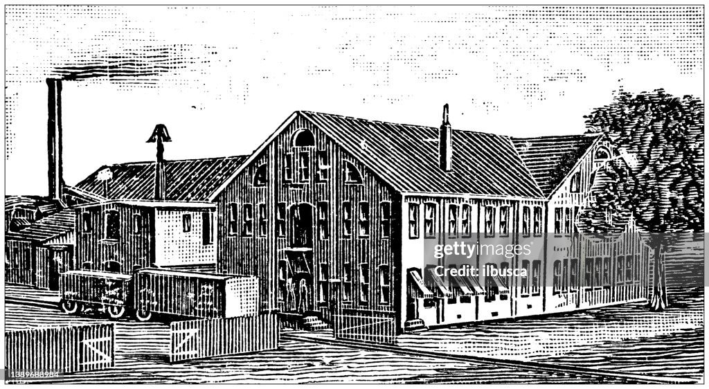 Antique illustration of USA, Michigan landmarks and companies: Kalamazoo, American Wheel Company
