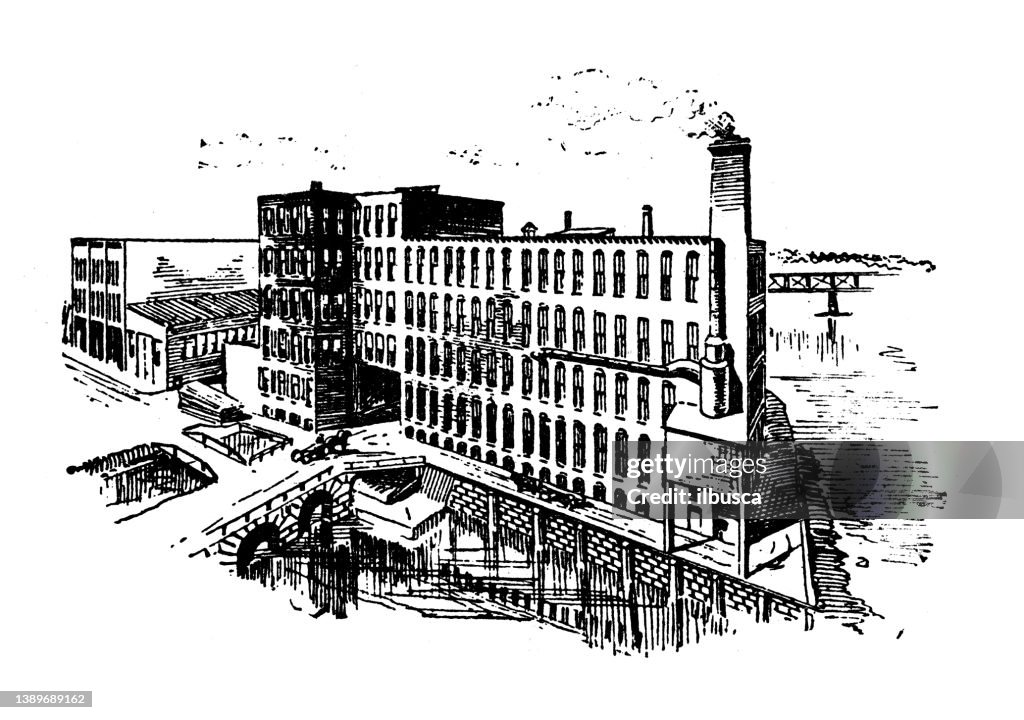 Antique illustration of USA, Michigan landmarks and companies: Grand Rapids, Bissell Carpet Sweeper company