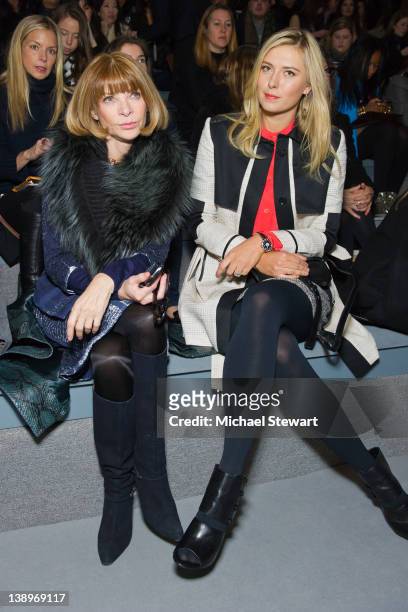 Vogue Editor-in-Cheif Anna Wintour and Professional tennis player Maria Sharapova attend the Vera Wang Fall 2012 fashion show during Mercedes-Benz...