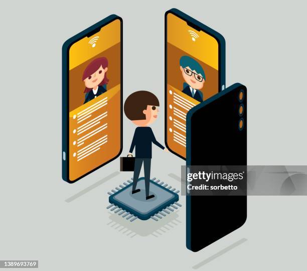 video conference on a mobile phone - zoom background stock illustrations