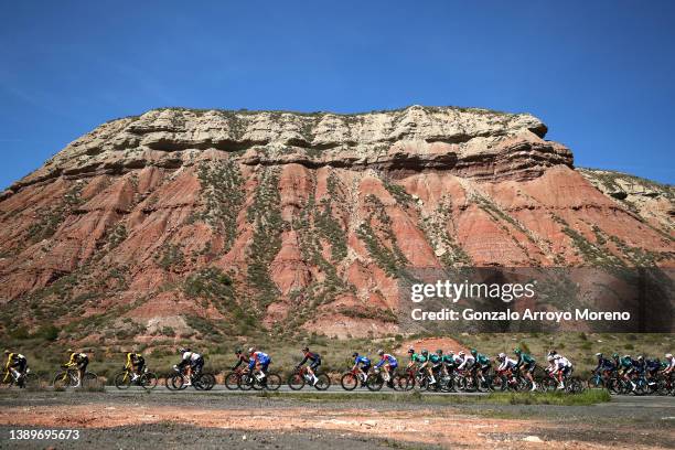 General view of the peloton competing during the 61st Itzulia Basque Country 2022 - Stage 2 a 207,6km stage from Leitza to Viana 461m / #itzulia /...