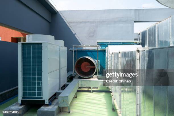 roof condenser and outlet rigid ducts - air cooler stock pictures, royalty-free photos & images