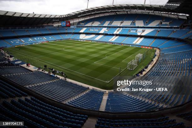 General view inside the stadium ahead of the UEFA Champions League Quarter Final Leg One match between Manchester City and Atlético Madrid at City of...