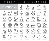 Collection of insurance related line icons. 48x48 Pixel Perfect. Editable stroke