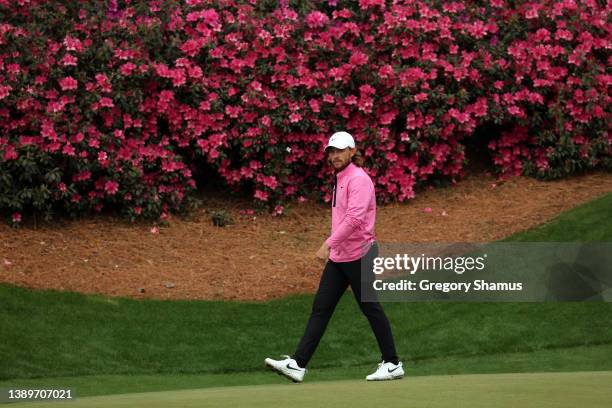 Tommy Fleetwood of England looks on from the 13th green during a practice round prior to the Masters at Augusta National Golf Club on April 05, 2022...
