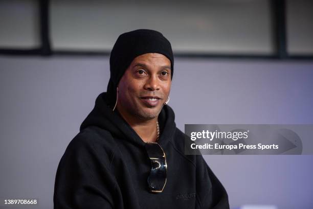 Ronaldo "Ronaldinho" de Asis Moreira attends during a press conference to present Metasoccer at Casa Seat on april 05 in Barcelona, Spain.