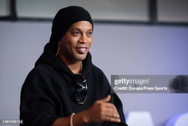 Ronaldo "Ronaldinho" de Asis Moreira attends during a press conference to present Metasoccer at Casa Seat on april 05 in Barcelona, Spain.