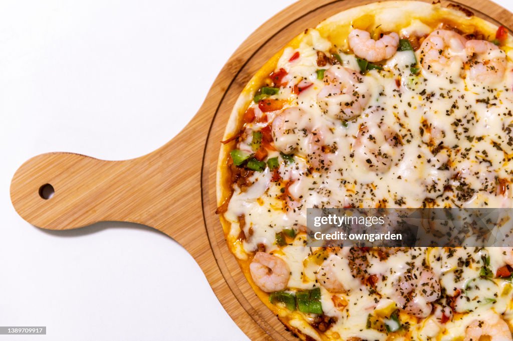 Delicious pizza on white background