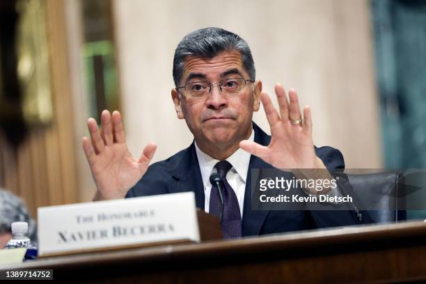Health and Human Services Secretary Xavier Becerra testifies before Senate Finance Committee on Capitol Hill, April 5, 2022 in Washington, DC....