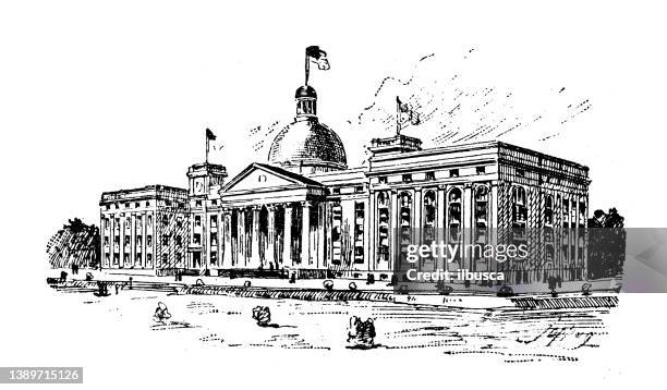 antique illustration of usa, missouri landmarks and companies: columbia, university of missouri - columbia missouri stock illustrations