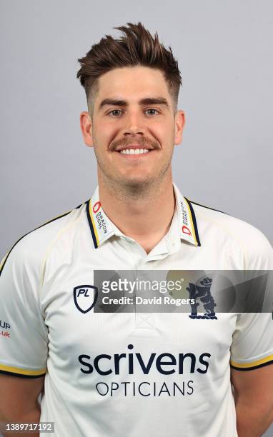 Michael Burgess poses for a portrait during the Warwickshire County Cricket photocall at Edgbaston on April 05, 2022 in Birmingham, England.