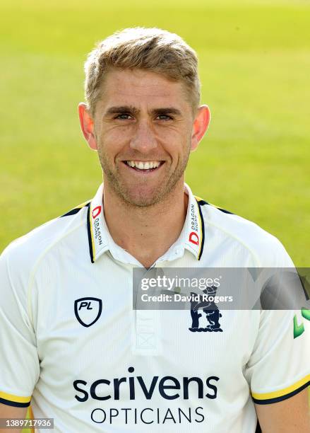 Olly Stone poses for a portrait during the Warwickshire County Cricket photocall at Edgbaston on April 05, 2022 in Birmingham, England.