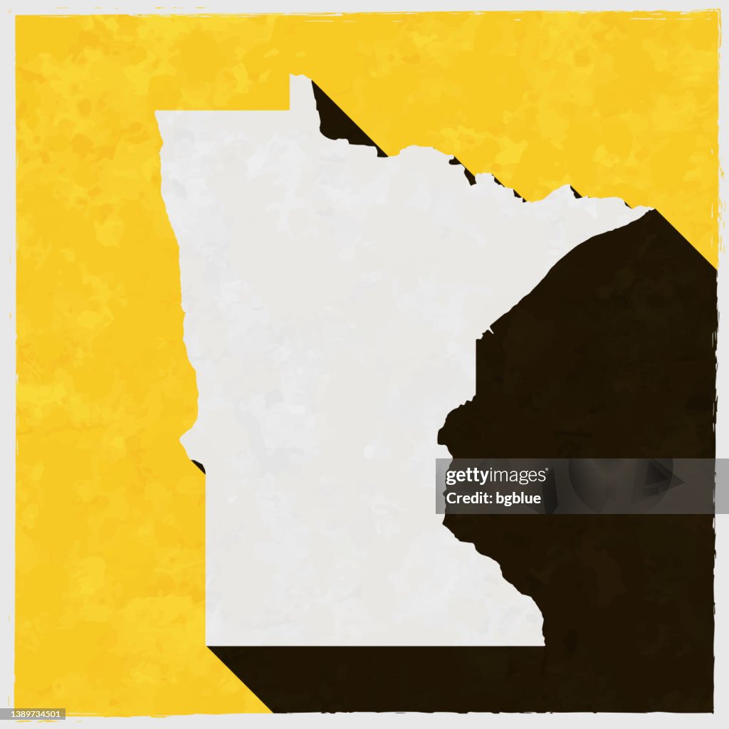Minnesota map with long shadow on textured yellow background