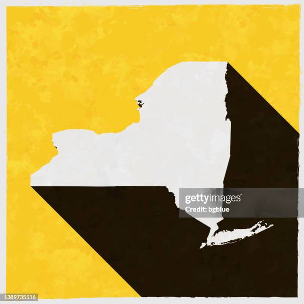new york map with long shadow on textured yellow background - fancy frame border stock illustrations