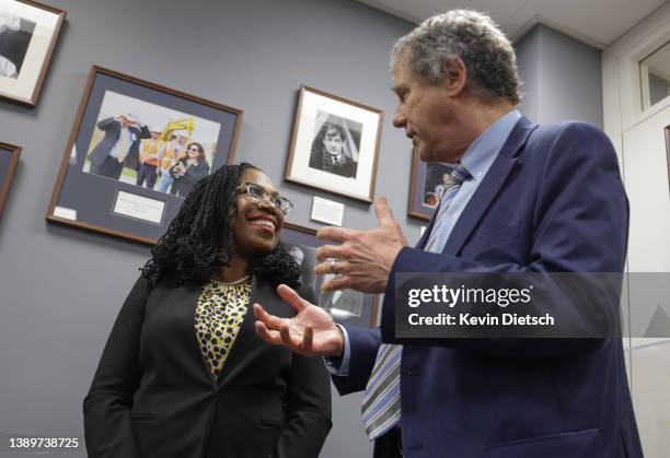 Supreme Court Nominee Ketanji Brown Jackson meets with Sen. Sherrod Brown in his office on Capitol Hill, on April 05, 2022 in Washington, DC. Judge...