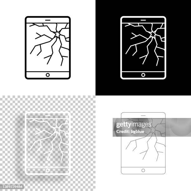 tablet pc with broken screen. icon for design. blank, white and black backgrounds - line icon - smash computer stock illustrations