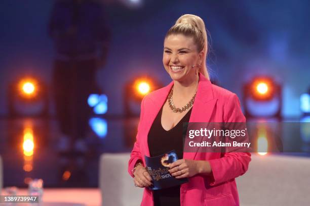 Beatrice Egli is seen on stage during the tv show "Die Beatrice Egli-Show" at Studio Berlin Adlershof on April 05, 2022 in Berlin, Germany.