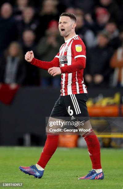 Oliver Norwood of Sheffield United celebrates after he scores the opening goal during the Sky Bet Championship match between Sheffield United and...