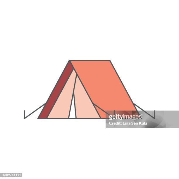 tent flat line icon with editable stroke - picnic friends stock illustrations