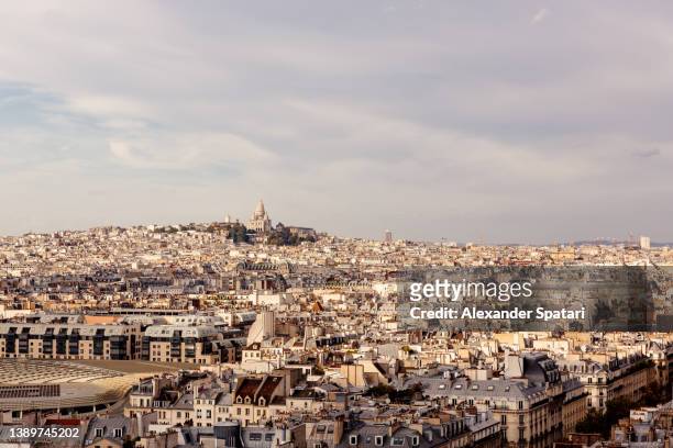 panoramic view of paris skyline, france - montmartre stock-fotos und bilder