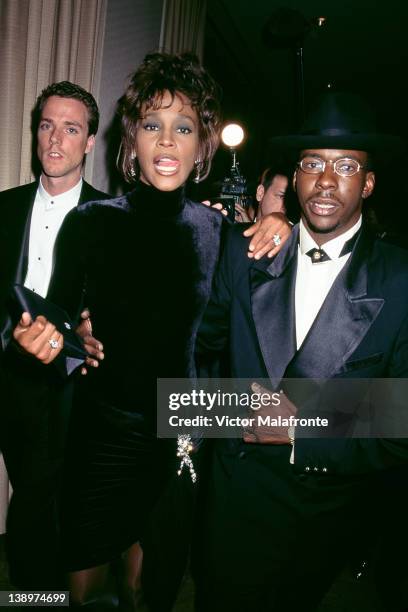 American singer Whitney Houston with singer Bobby Brown, circa 1992.