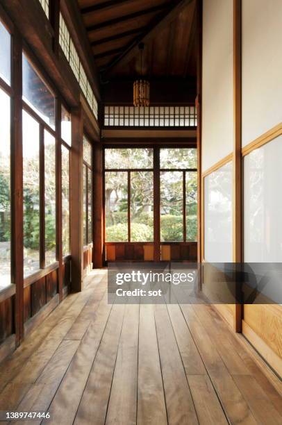 corridor of japanese traditional style - washitsu stock pictures, royalty-free photos & images