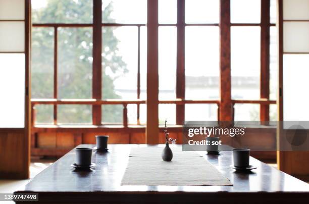 japanese traditional style living room with low table - washitsu stock pictures, royalty-free photos & images