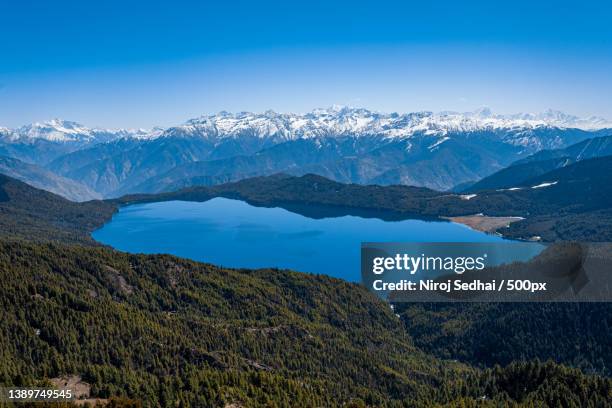 rara and kanjirowa,scenic view of snowcapped mountains against blue sky,rara lake,rara,nepal - nepal drone stock pictures, royalty-free photos & images
