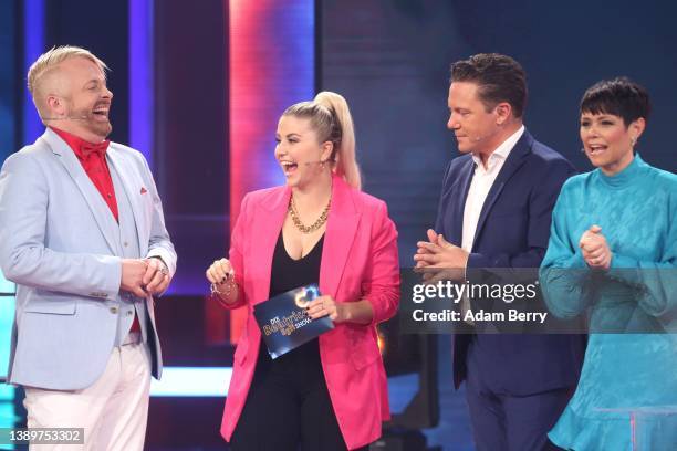 Beatrice Egli, Ross Antony, Francine Jordi and Stefan Mross are seen on stage during the tv show "Die Beatrice Egli-Show" at Studio Berlin Adlershof...