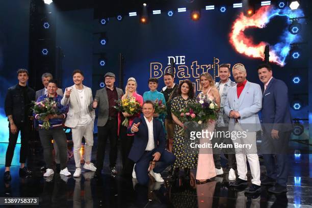 Group photo during the tv show "Die Beatrice Egli-Show" at Studio Berlin Adlershof on April 05, 2022 in Berlin, Germany.