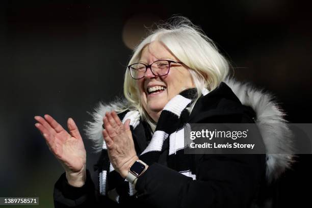 Carol Shanahan OBE, Owner of Port Vale celebrates their side's victory after the Sky Bet League Two match between Salford City and Port Vale at...