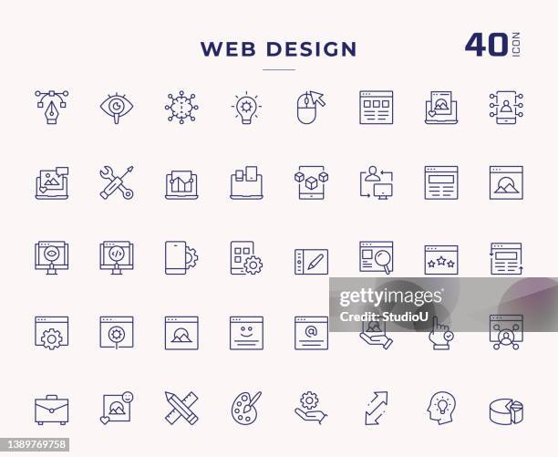 illustrations, cliparts, dessins animés et icônes de icônes de ligne de contour modifiables de conception web - création numérique