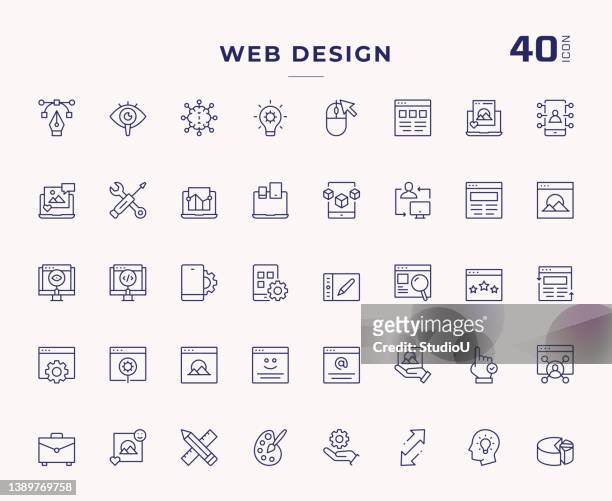ilustrações, clipart, desenhos animados e ícones de ícones da linha de traçado editável de design web - digitally generated image