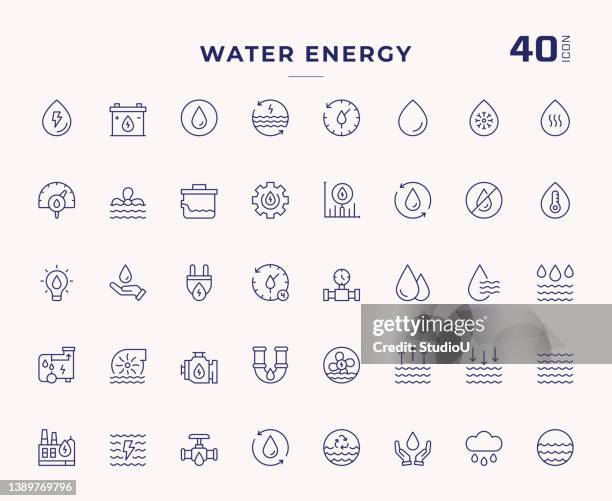 water energy editable stroke line icons - water conservation stock illustrations